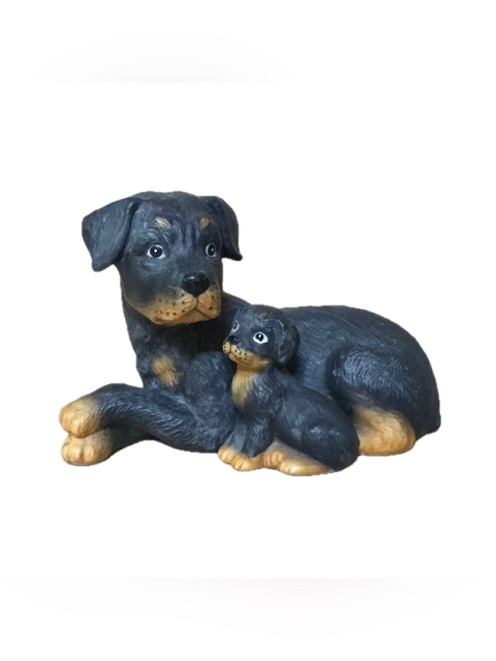 Vintage Rottweiler Dog Porcelain Figurine Mama And Puppy Cute Twee Realistic